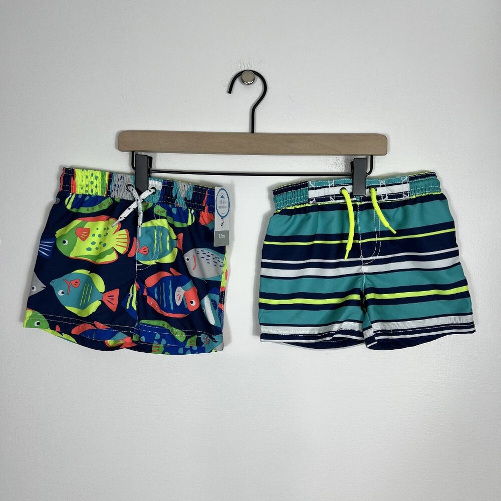 Carters Boys Swim Trunks Bottoms Shorts UPF 50+ Colorful Tropical Fish 12 Months